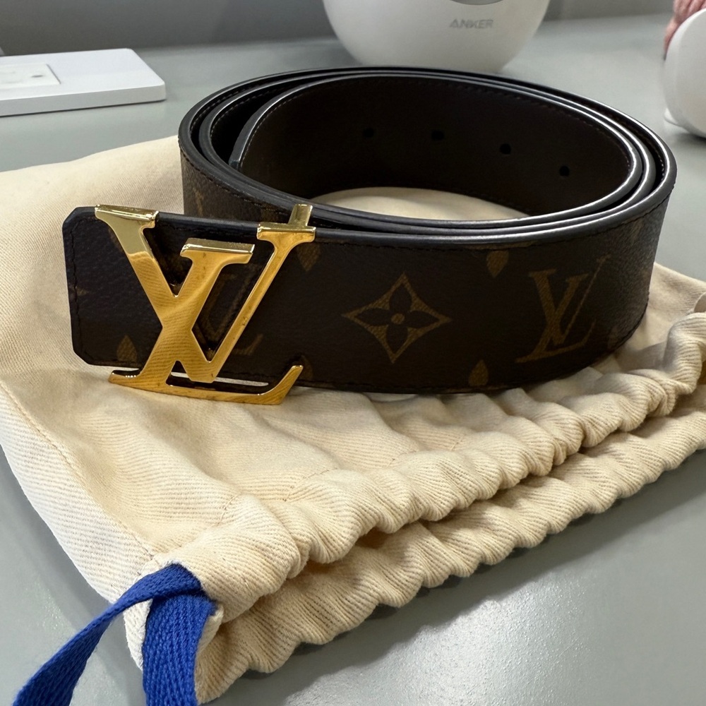 Authentic Louis Vuitton Monogram Canvas Belt Brown Gold - Size 100